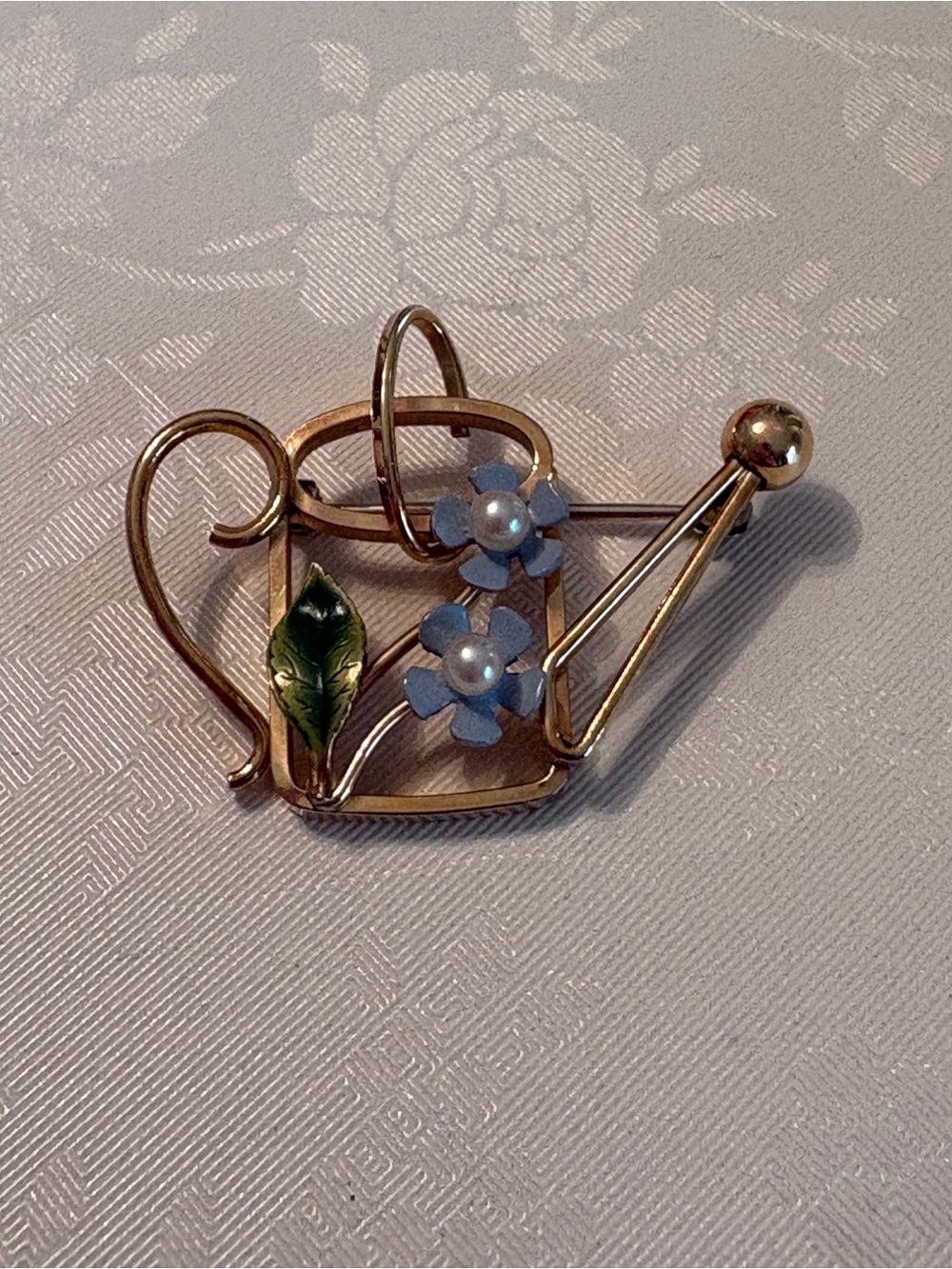 Krementz Gold-filled Watering Can Blue Forget-me-not Pin Pendant Brooch Signed